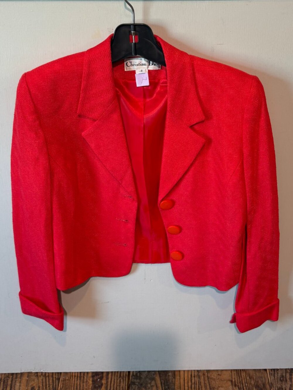 VINTAGE Christian Dior Cropped Blazer Women Size 8 Red 3 Buttons USA Made CLEAN!